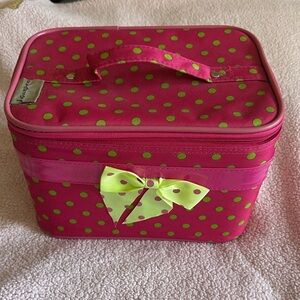 Pink Polka Dot Cosmetic Case with Lime Bow